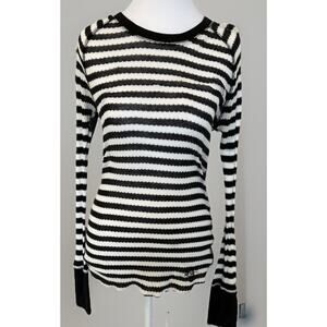 90s VTG ROXY Striped Shirt Black Sheer Thumbs 90s Sheer Goth Surfer Girl Med